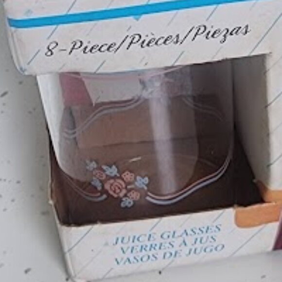 Set of 8 Corelle 7.5oz Juice Glasses- English Breakfast Pattern-1996 - Picture 3 of 3